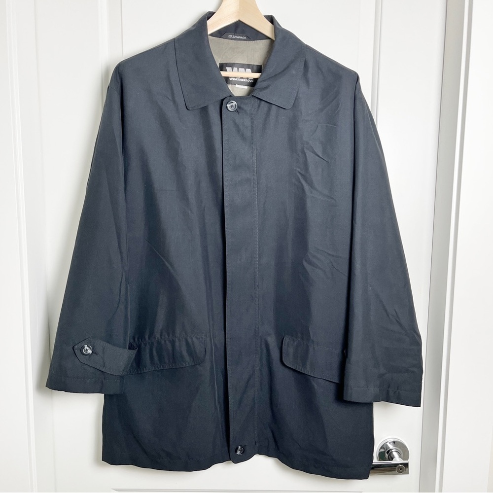 Weatherman Transitional Lightweight Charcoal Black Trench Coat Mid-Length, Large